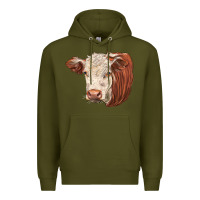 Army Green hereford cow face Premium Hoodie - LillyAllenDesigns