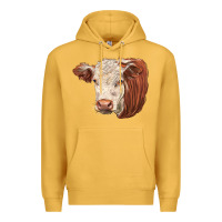 Mustard hereford cow face Premium Hoodie - LillyAllenDesigns
