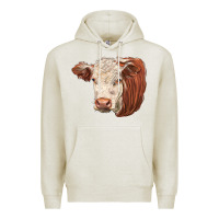 Oatmeal Heather hereford cow face Premium Hoodie - LillyAllenDesigns