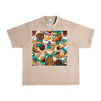 French Oak bakery coffee cups cookie and donut with turquoise glitter seamless pa Urban Heavy Tee - BundleAndBundleShop