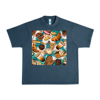 Midnight Navy bakery coffee cups cookie and donut with turquoise glitter seamless pa Urban Heavy Tee - BundleAndBundleShop