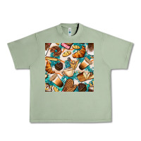 Oil Green bakery coffee cups cookie and donut with turquoise glitter seamless pa Urban Heavy Tee - BundleAndBundleShop