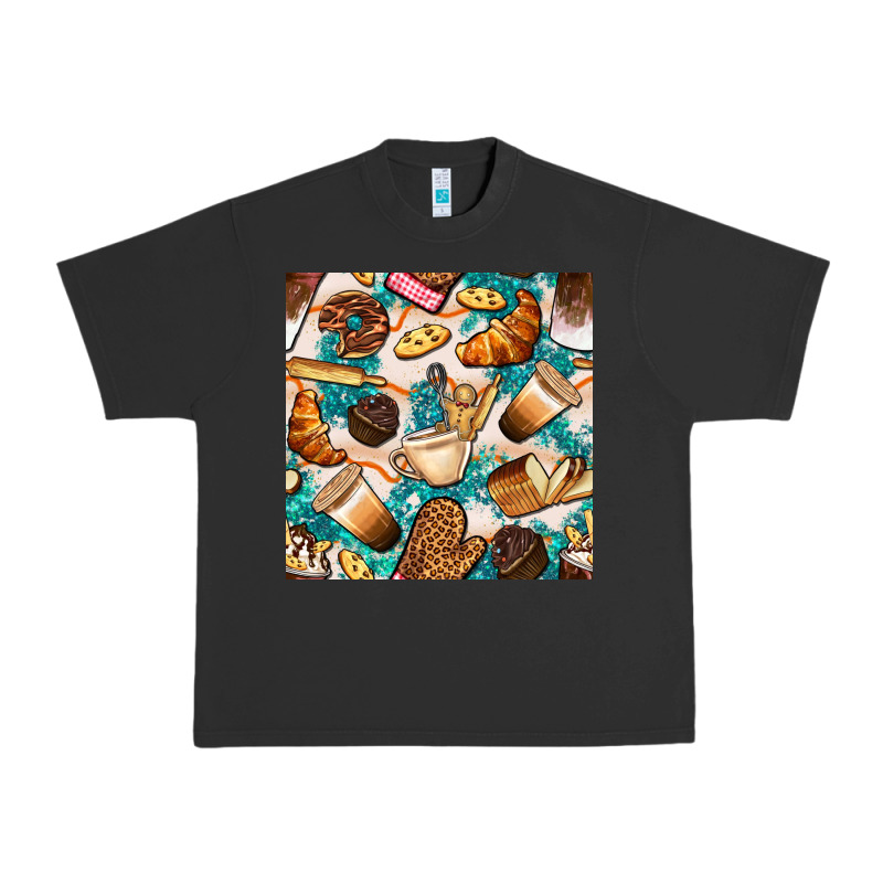 Bakery Coffee Cups Cookie And Donut With Turquoise Glitter Seamless Pa Urban Heavy Tee by BundleAndBundleShop | Teevron
