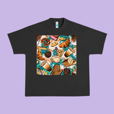 Bakery Coffee Cups Cookie And Donut With Turquoise Glitter Seamless Pa Urban Heavy Tee Designed By Bundleandbundleshop