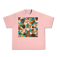 Salmon bakery coffee cups cookie and donut with turquoise glitter seamless pa Urban Heavy Tee - BundleAndBundleShop