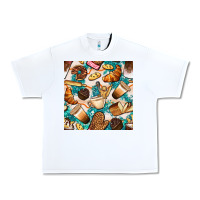 White bakery coffee cups cookie and donut with turquoise glitter seamless pa Urban Heavy Tee - BundleAndBundleShop