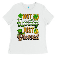 White St. Patrick's Not lucky just blessed Ladies Tee - OliviaCreatesArt