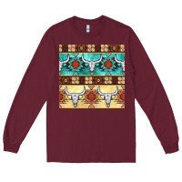 Burgundy native american aztec seamless pattern 3 Long Sleeve Tee - BundleAndBundleShop