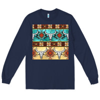 Navy native american aztec seamless pattern 3 Long Sleeve Tee - BundleAndBundleShop