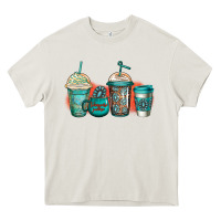 Cream turquoise junkie coffee cups Heavy Core Tee - Jasminsmagicworld