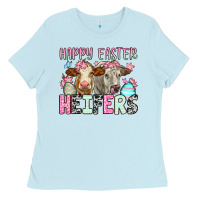Baby Blue Happy Easter Heifers Ladies Tee - OliviaCreatesArt