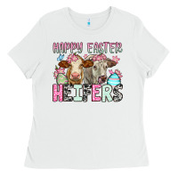 White Happy Easter Heifers Ladies Tee - OliviaCreatesArt