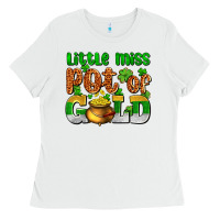 White St. Patrick's little miss pot of gold Ladies Tee - OliviaCreatesArt