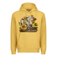 Antique Gold charolais cow with sunflowers Premium Hoodie - LillyAllenDesigns