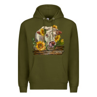 Army Green charolais cow with sunflowers Premium Hoodie - LillyAllenDesigns