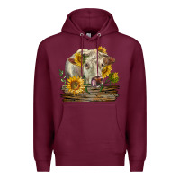 Burgundy charolais cow with sunflowers Premium Hoodie - LillyAllenDesigns