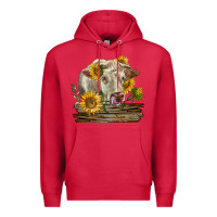 Cardinal charolais cow with sunflowers Premium Hoodie - LillyAllenDesigns