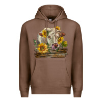 Chestnut charolais cow with sunflowers Premium Hoodie - LillyAllenDesigns