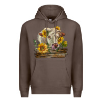 Coffee charolais cow with sunflowers Premium Hoodie - LillyAllenDesigns