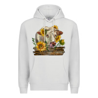 Dove Grey charolais cow with sunflowers Premium Hoodie - LillyAllenDesigns