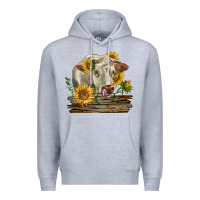 Heather Grey charolais cow with sunflowers Premium Hoodie - LillyAllenDesigns