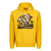 Lemon charolais cow with sunflowers Premium Hoodie - LillyAllenDesigns