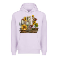Lilac charolais cow with sunflowers Premium Hoodie - LillyAllenDesigns