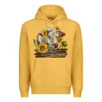 Mustard charolais cow with sunflowers Premium Hoodie - LillyAllenDesigns