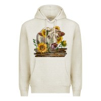 Oatmeal Heather charolais cow with sunflowers Premium Hoodie - LillyAllenDesigns