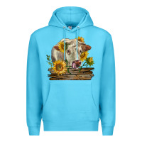 Ocean Blue charolais cow with sunflowers Premium Hoodie - LillyAllenDesigns