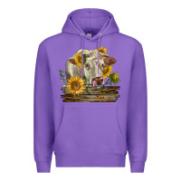Purple charolais cow with sunflowers Premium Hoodie - LillyAllenDesigns