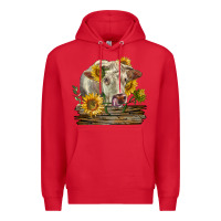 Red charolais cow with sunflowers Premium Hoodie - LillyAllenDesigns