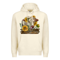 Sandshell charolais cow with sunflowers Premium Hoodie - LillyAllenDesigns