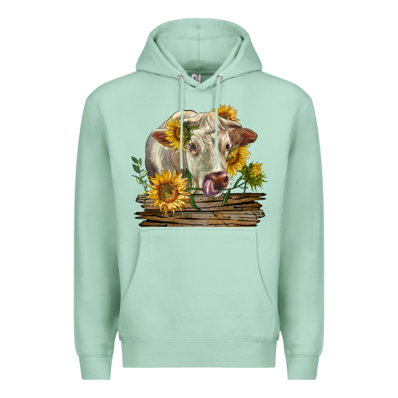 Charolais Cow With Sunflowers Premium Hoodie by LillyAllenDesigns | Teevron