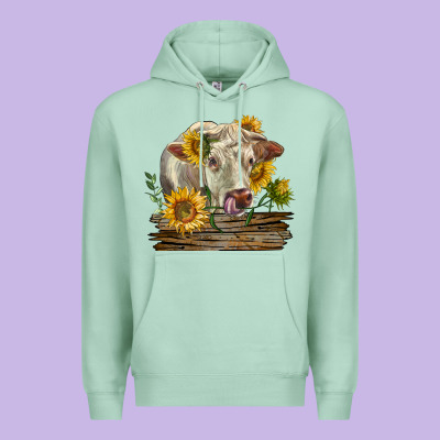Charolais Cow With Sunflowers Premium Hoodie Designed By Lillyallendesigns