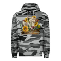 Slate Camo charolais cow with sunflowers Premium Hoodie - LillyAllenDesigns