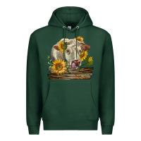 Sports Green charolais cow with sunflowers Premium Hoodie - LillyAllenDesigns