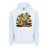 White charolais cow with sunflowers Premium Hoodie - LillyAllenDesigns