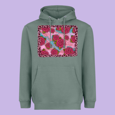 Pink Rose Leopard Background Heavyweight Hoodie Designed By Jahusdesignshop