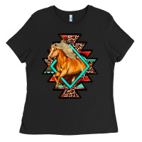 Black Aztec Symbol White Horse Ladies Tee - FaDigitalArtStudio