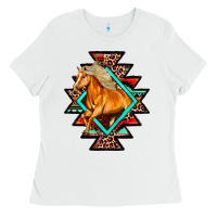 White Aztec Symbol White Horse Ladies Tee - FaDigitalArtStudio
