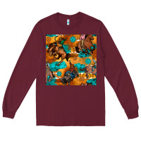 Burgundy cowboy rodeo seamless pattern Long Sleeve Tee - BundleAndBundleShop