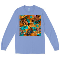 Colony Blue cowboy rodeo seamless pattern Long Sleeve Tee - BundleAndBundleShop