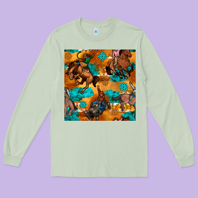 Cowboy Rodeo Seamless Pattern Long Sleeve Tee Designed By Bundleandbundleshop