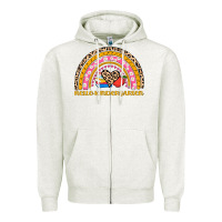 Oatmeal Heather back to school rainbow hello kindergarten Zipper Hoodie - AdoDesignShop