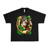 Black Horse with horseshoe st patricks day Urban Heavy Tee - FaDigitalArtStudio