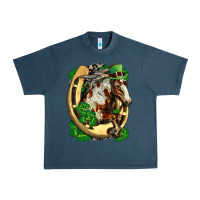 Midnight Navy Horse with horseshoe st patricks day Urban Heavy Tee - FaDigitalArtStudio