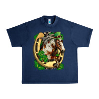 Navy Horse with horseshoe st patricks day Urban Heavy Tee - FaDigitalArtStudio