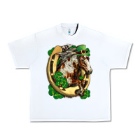 White Horse with horseshoe st patricks day Urban Heavy Tee - FaDigitalArtStudio