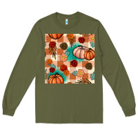 Army Green floral pumpkins seamless pattern Long Sleeve Tee - BundleAndBundleShop